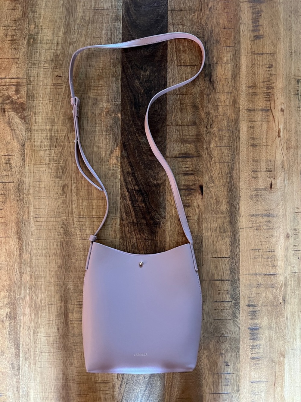 Slim Small Dusty Pink Crossbody Bucket Bag